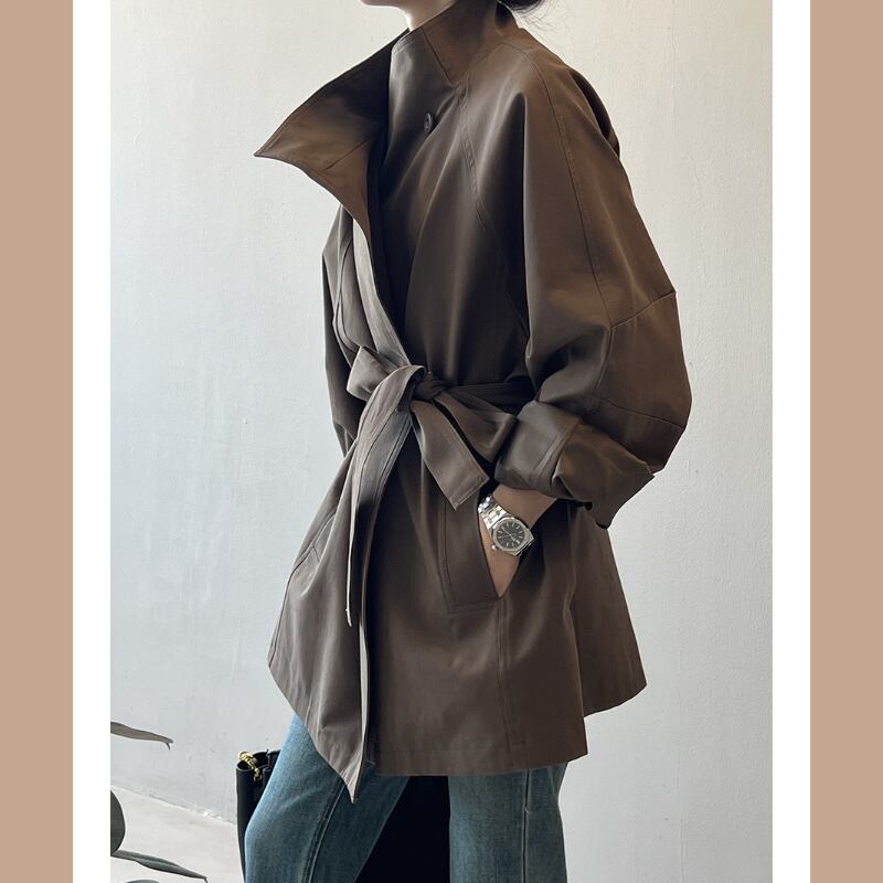 ドロップショルダースタンドカラーミドルコート E00010