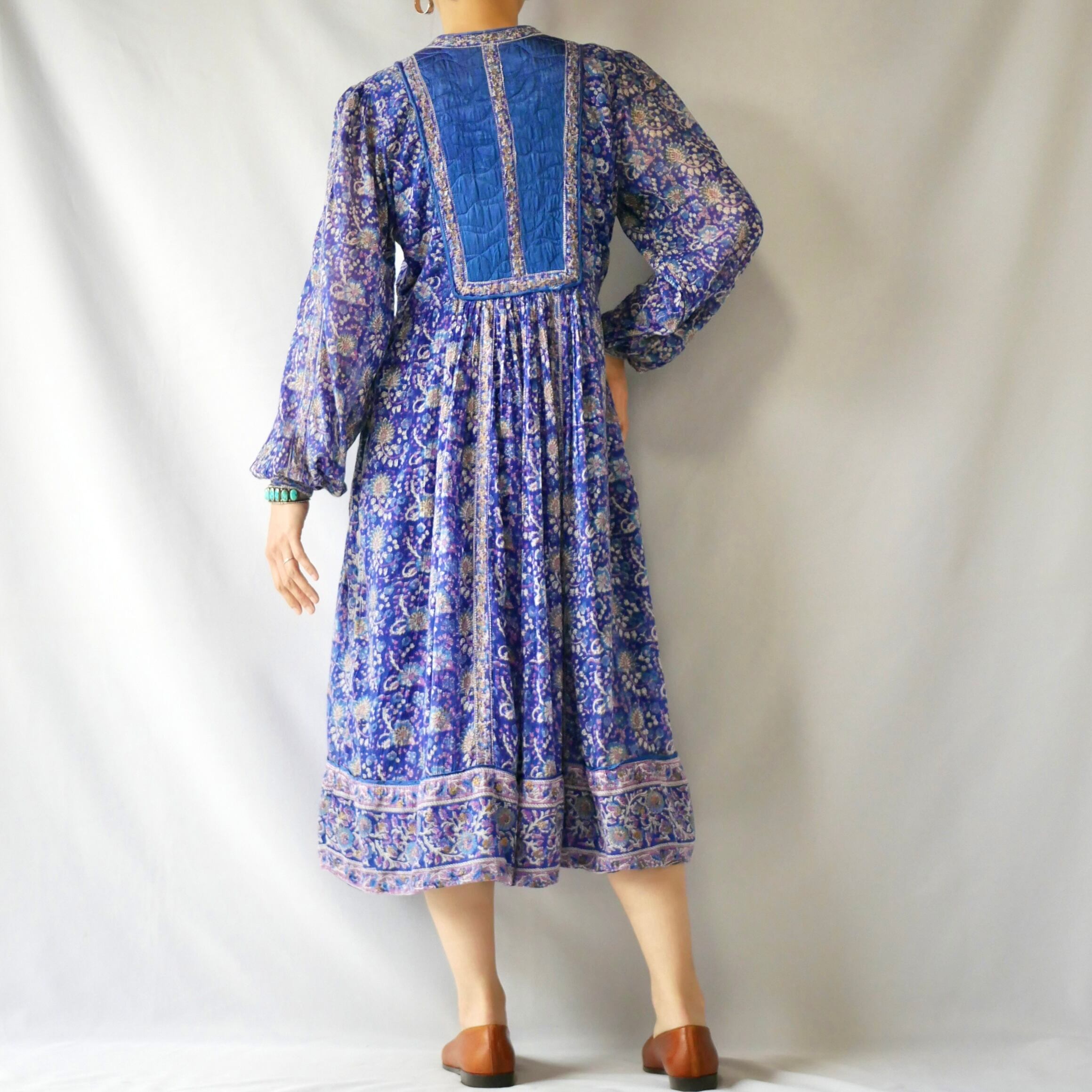 70s Four Seasons indian cotton blue purple onepiece ヴィンテージ