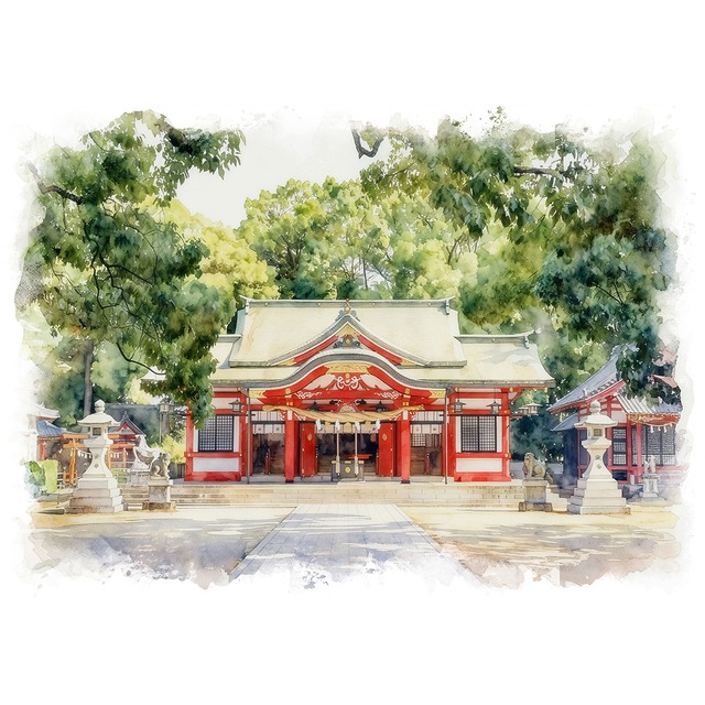 絵画 日本 大分県 春日神社 風景画 インテリアアート額付き 水彩画・油絵風 WAT0133