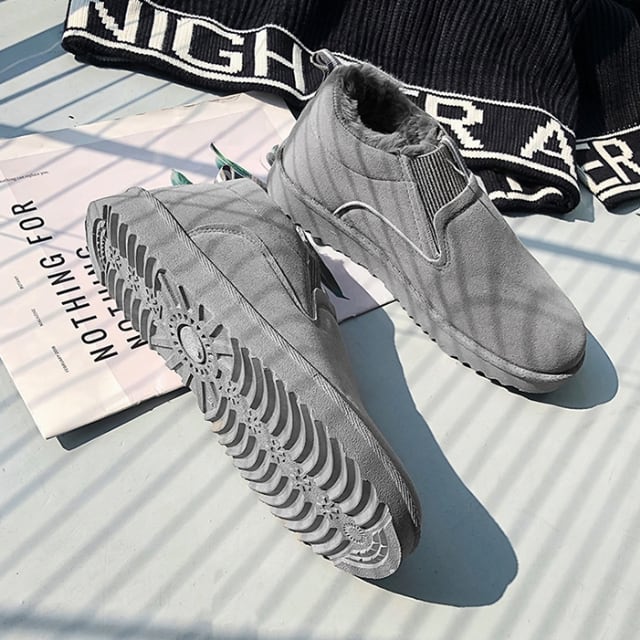 予約販売】 スリッポン ボア シューズ メンズ ブラック/グレー