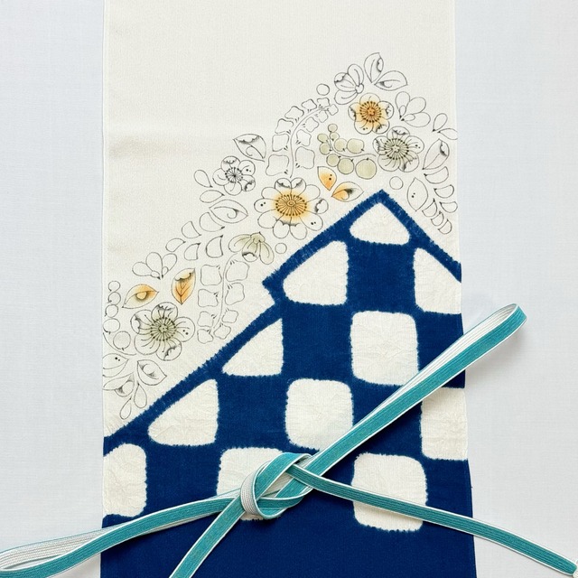 夏用　京絞り帯あげ　松皮に辻が花