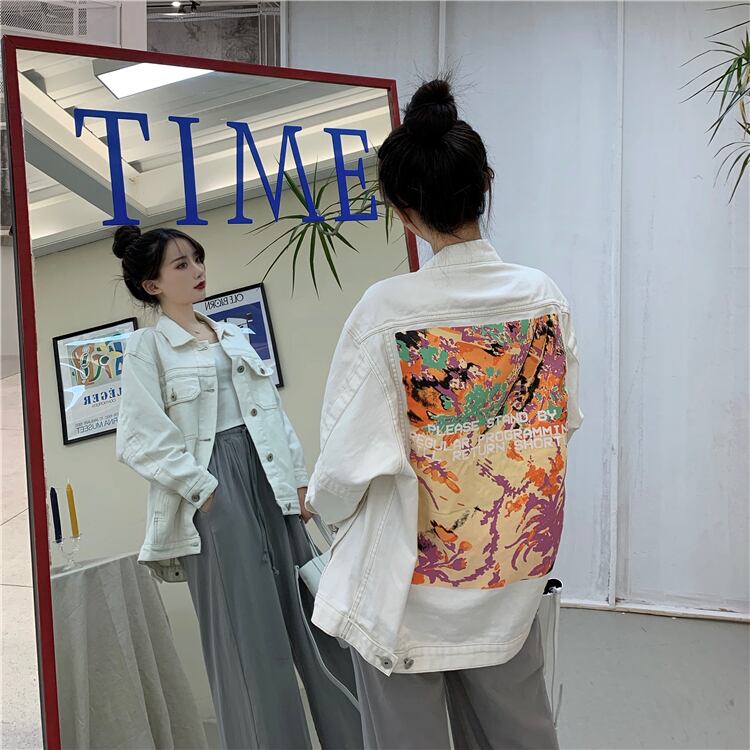 スプリングオータムプリントルーズレッドジャケット ロング 春物 秋物 ドラファッションホール12745468223