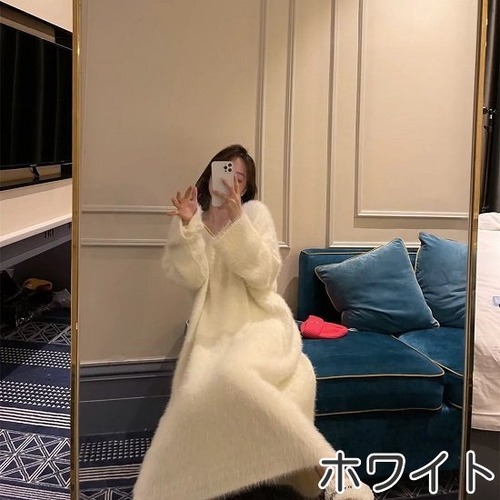 ニットワンピース ロング 大きいサイズ ロングワンピース ワンピース ニット 秋冬 秋 冬 Vネック Vネックワンピース ゆったり ニットワンピ ロングニットワンピース 長袖 長袖ワンピース きれいめ