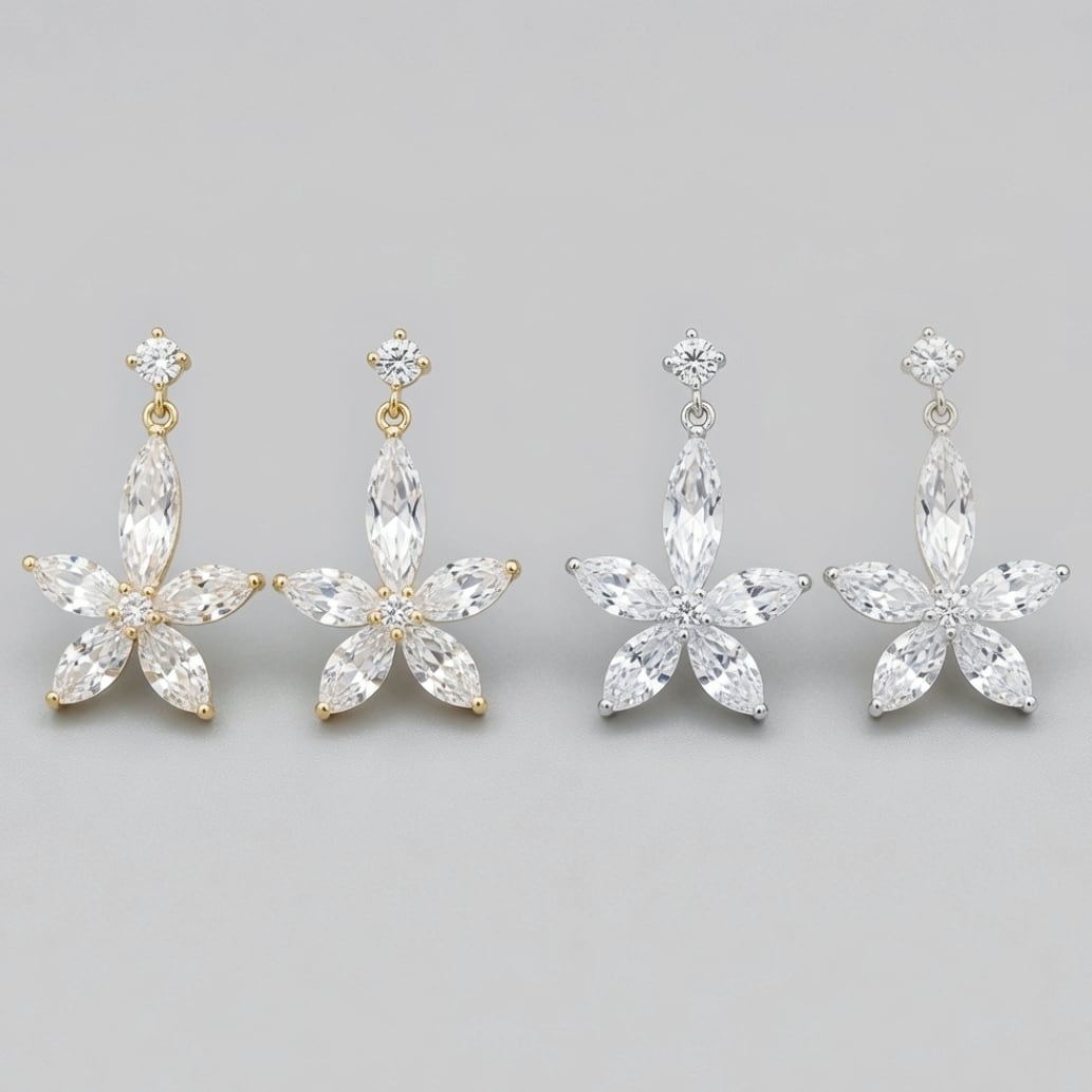 フェッテピアス gold or silver キュービックジルコニア ウェディングピアス CZダイヤ (p0092)