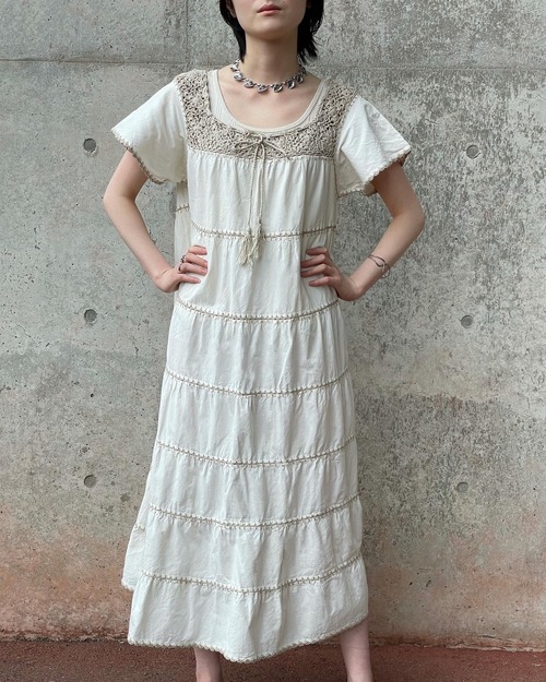 Vintage Crochet-Inset Cotton A Line Dress