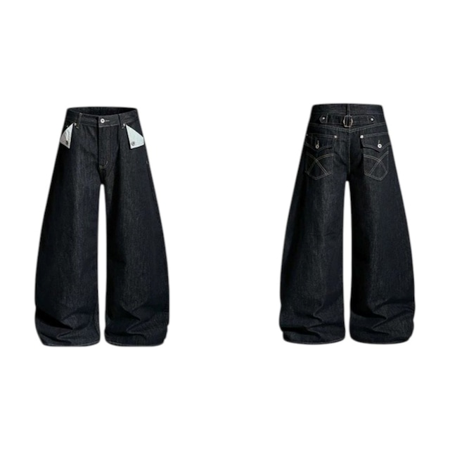 バイカラーフリップポケットデニムパンツ 1col R02461