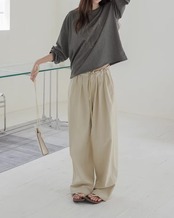Drawstring Wide Leg Full Length Pants　L0020