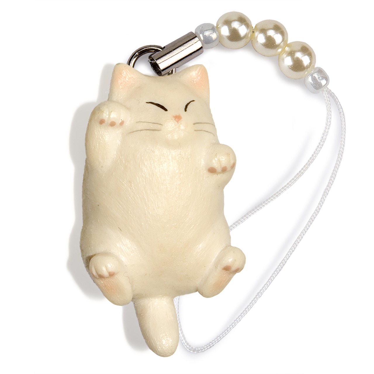 ペットラバーズ 猫どん でぶ猫 白 ビーズ ストラップ N-2306