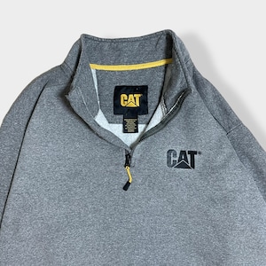 【CAT】企業系 企業ロゴ CATERPILLAR ワンポイントロゴ バックロゴ ハーフジップ スウェット プルオーバー グレー XL ビッグサイズ キャタピラー US古着