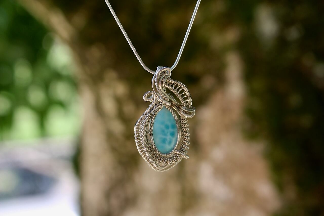 Larimar silver925 wirewrapping pendant