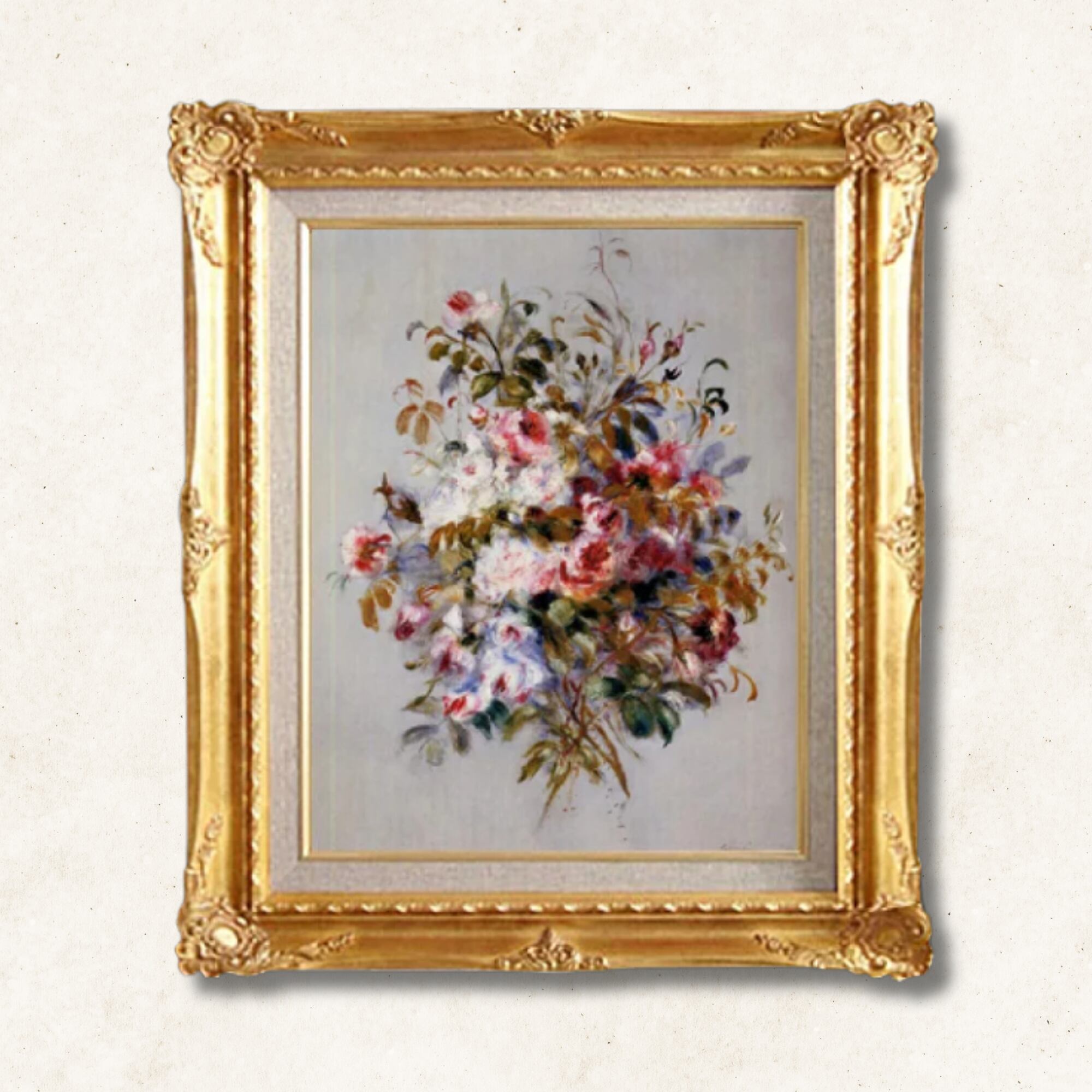 少女と猫の絵画 金色フレーム付き 油絵 猫と少女の油絵：ミニチュア額