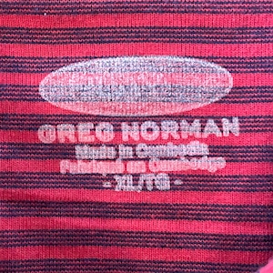 【GREG NORMAN】XL ビッグサイズ ポロシャツ 刺繍ロゴ ネイビー×レッド ボーダー ゴルフ US古着 アメリカ古着