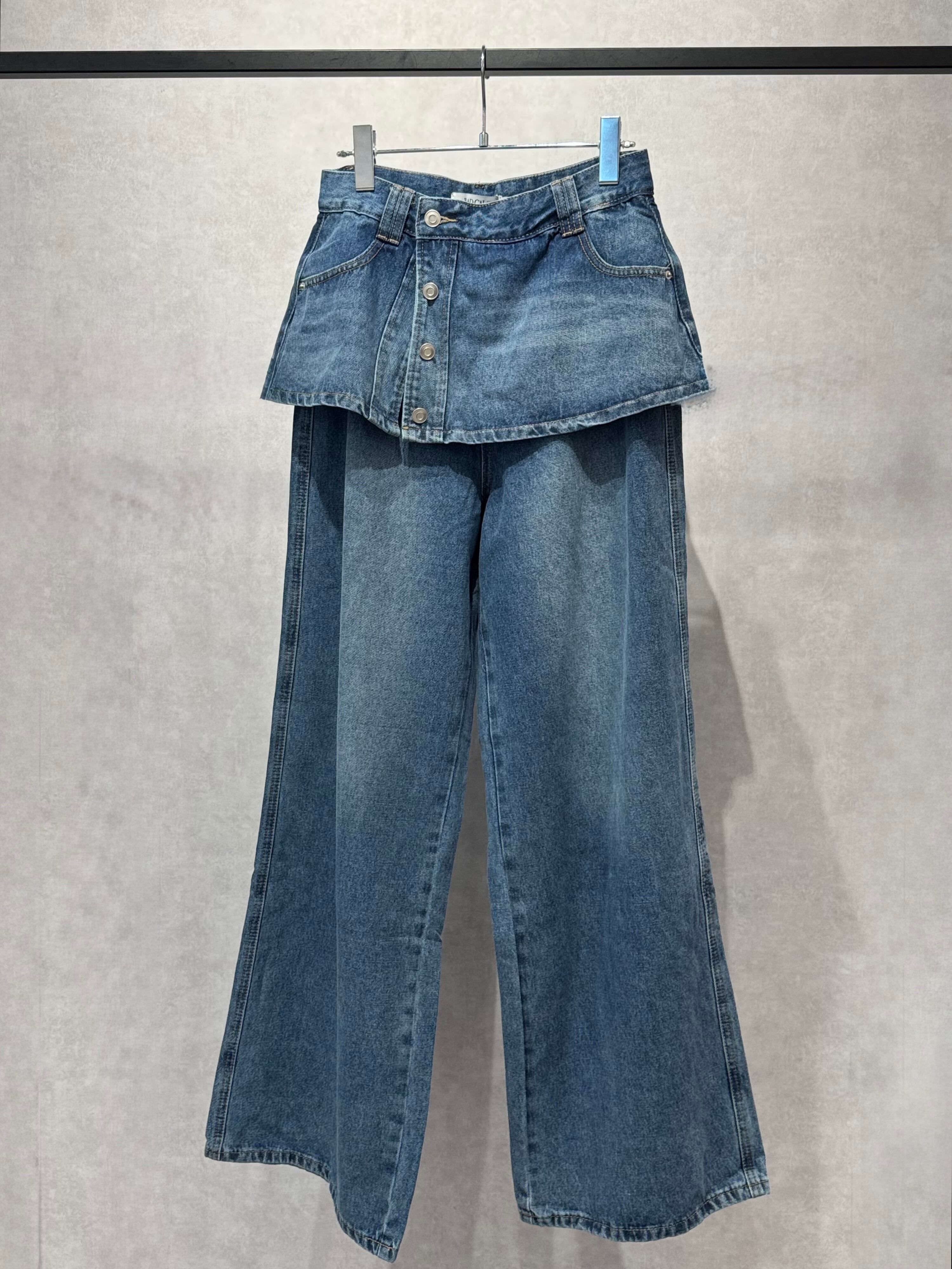 skirt layered wide denim pants