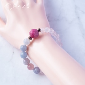 癒しと情熱の良縁ブレス［ブルーローズクォーツ／ローズクォーツ／ルビー／水晶／ヘマタイト］