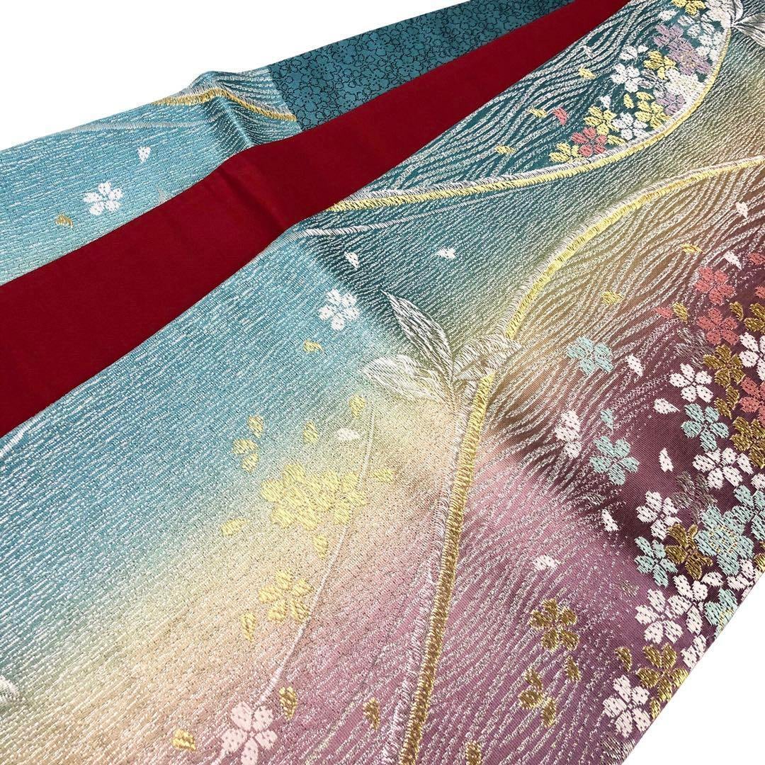 O-2445 袋帯 桜流し 鮮やかなグラデーション 金銀糸 ガード加工 振袖-