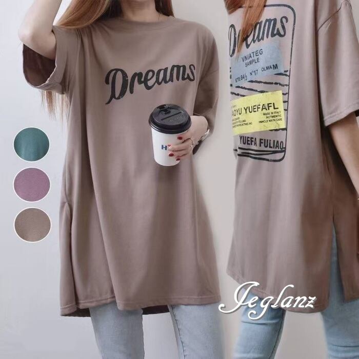 3色 ロンT トップス バックロゴ プリント ドロップショルダー ♪(MA337)ρ