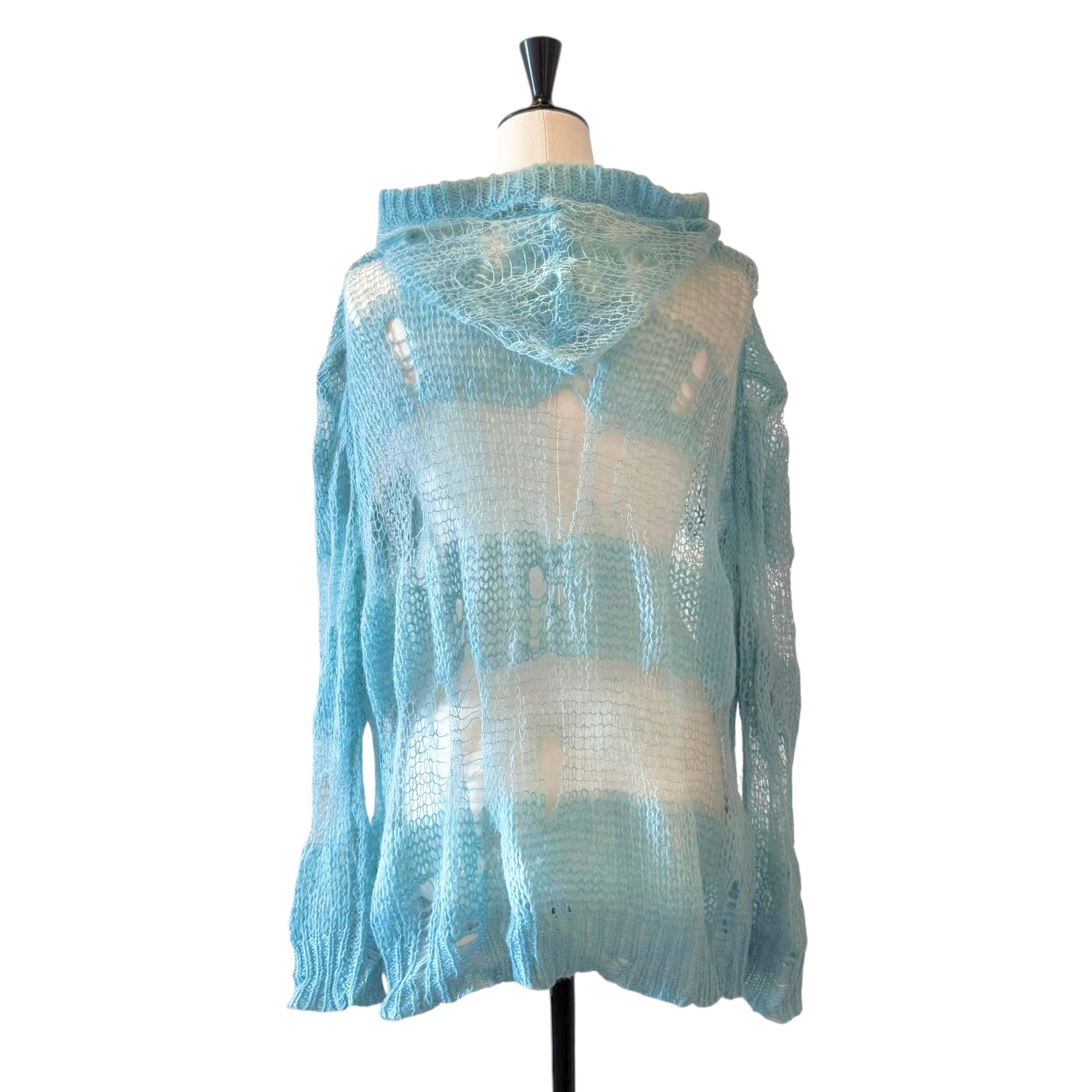 ダメージニットフーディー　BLUE