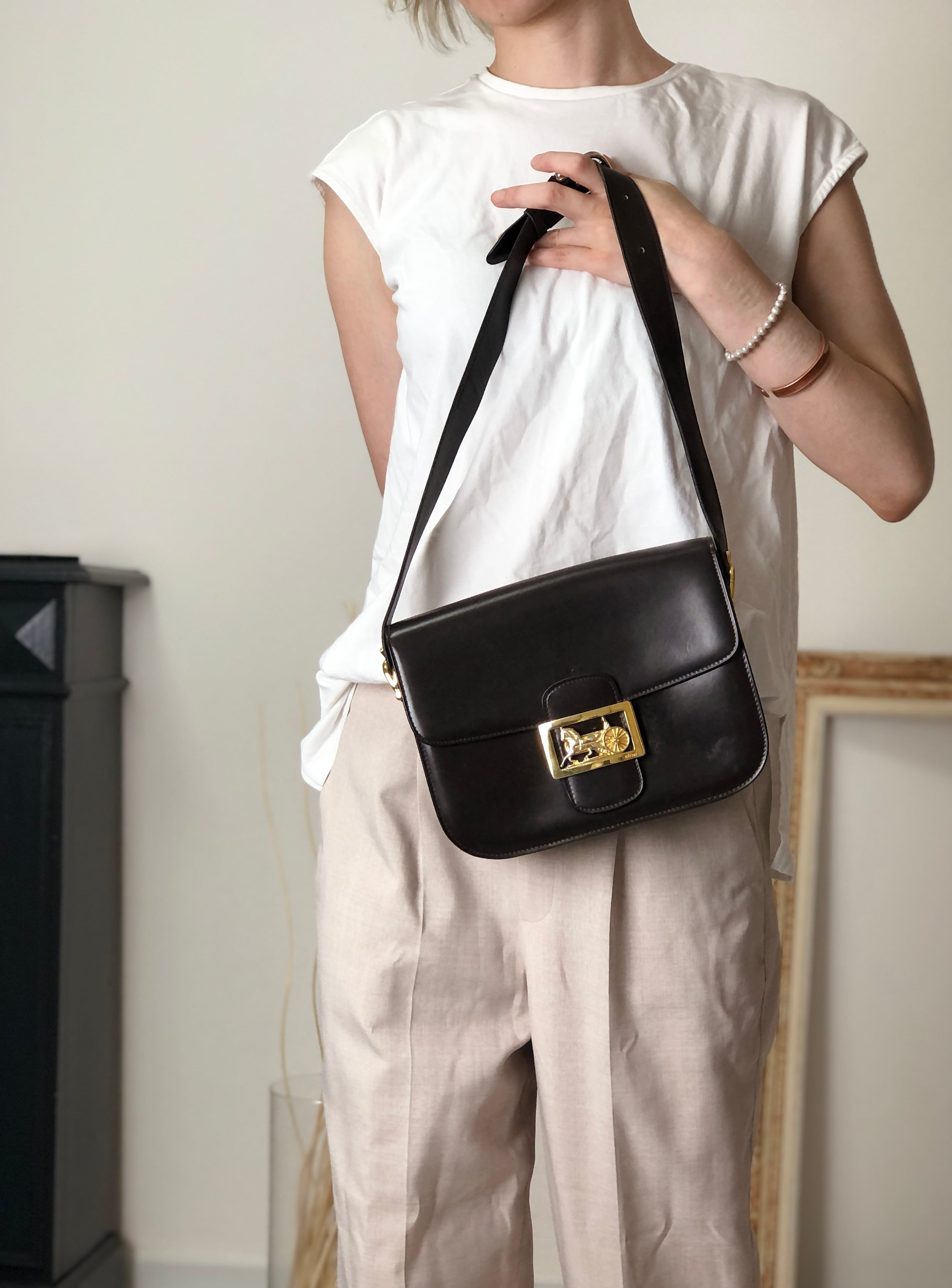 CELINE セリーヌ ショルダーバッグ ブラウン 馬車 ホースキャリッジ レザー vintage ヴィンテージ オールド 8ewcxg