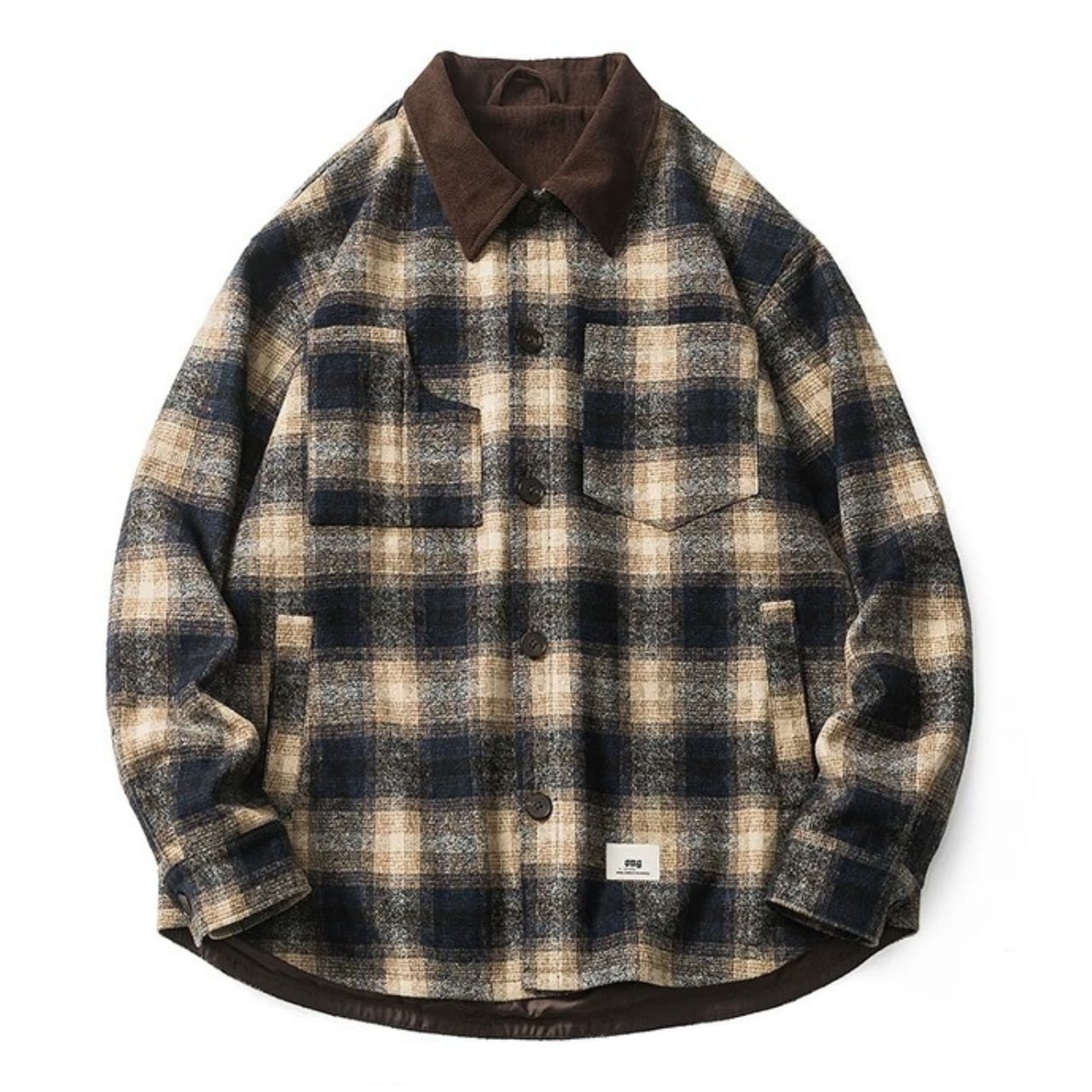 Check shirt collar loose long sleeve jacket 00316