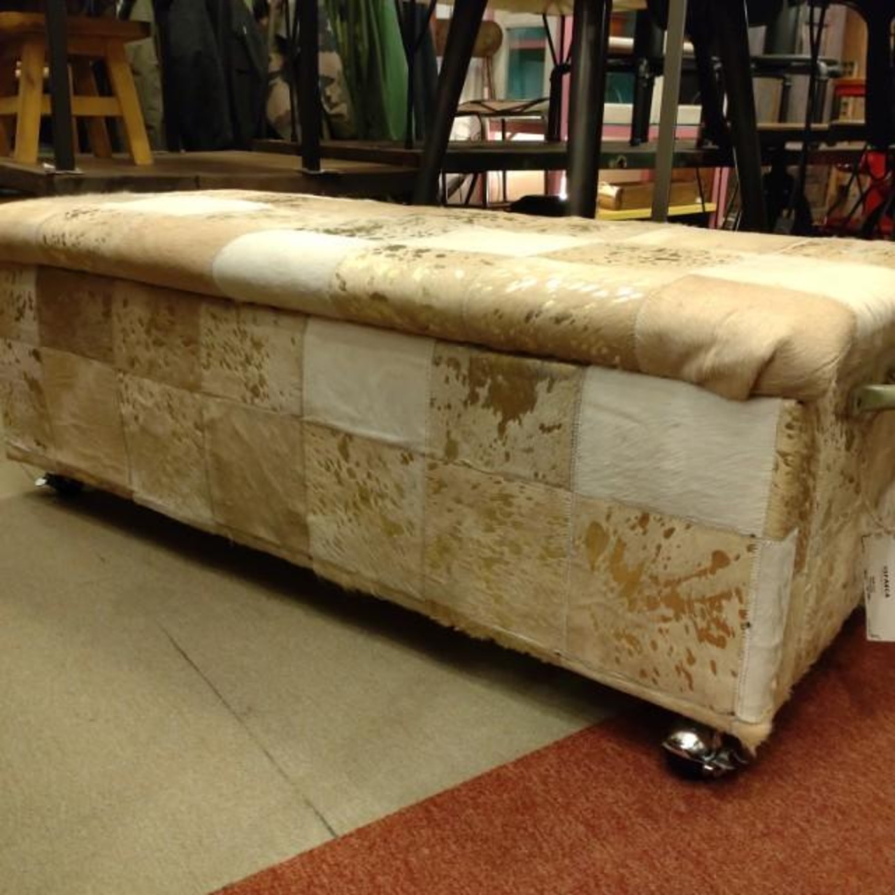 [Large Item] TOPANGA Furniture Patchwork Stool Cow Leather 2-Seater Dining Chaise Lounge Box