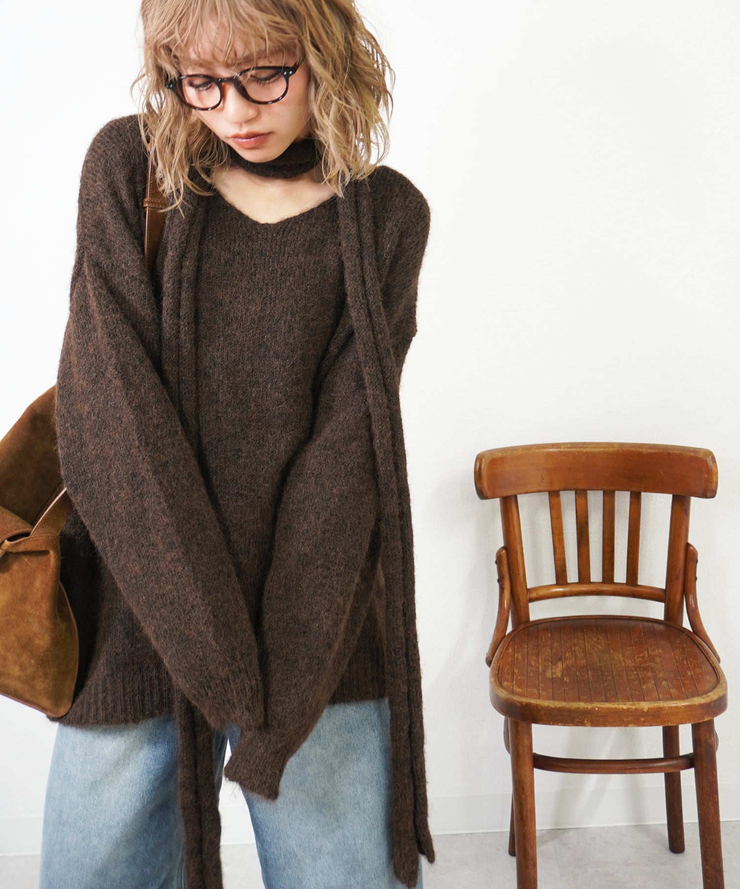 マフラー付きVネックニット 5281118(1119)