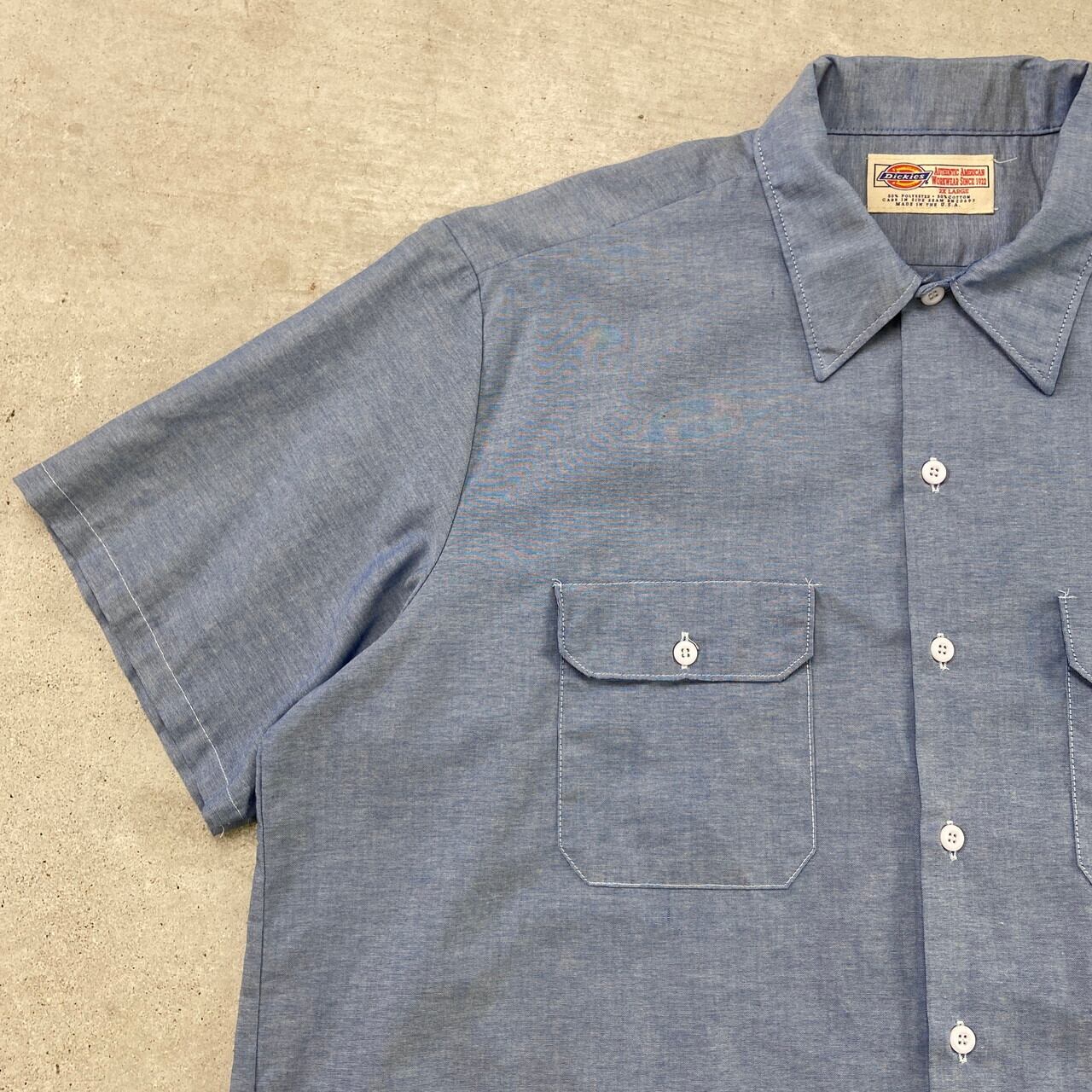 90年代 USA製 Dickies ディッキーズ 半袖 シャンブレーシャツ ワーク