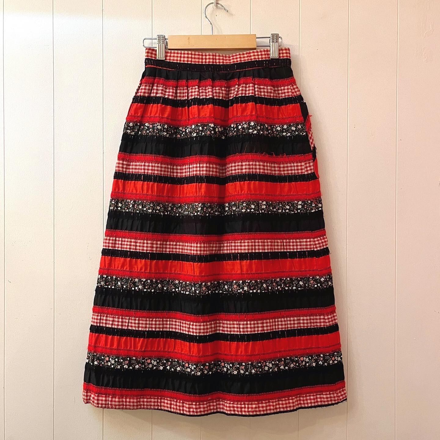 red gingham check black flower skirt