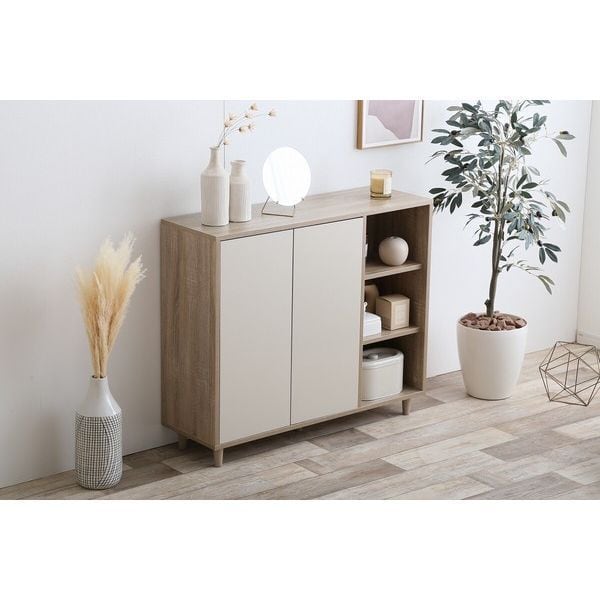 幅96cm】Tas バイカラーキャビネット 収納 リビング キッチン