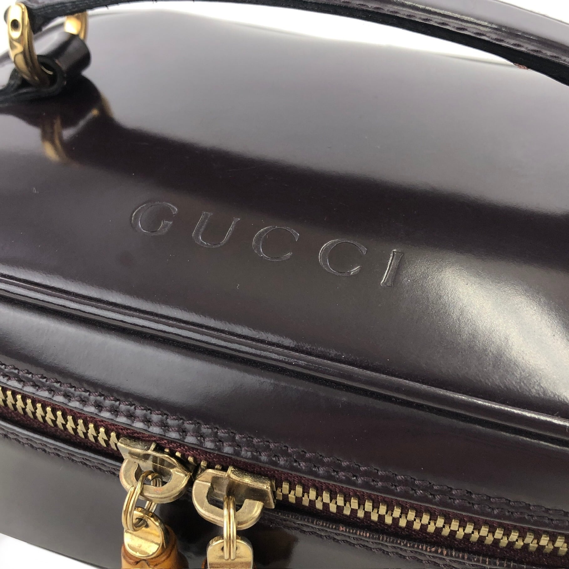 GUCCI グッチ　ロゴ　バンブー　エナメルレザー　バニティバッグ　ハンドバッグ　ブラウン　vintage　ヴィンテージ　オールドグッチ　umgaas  | VintageShop solo powered by BASE