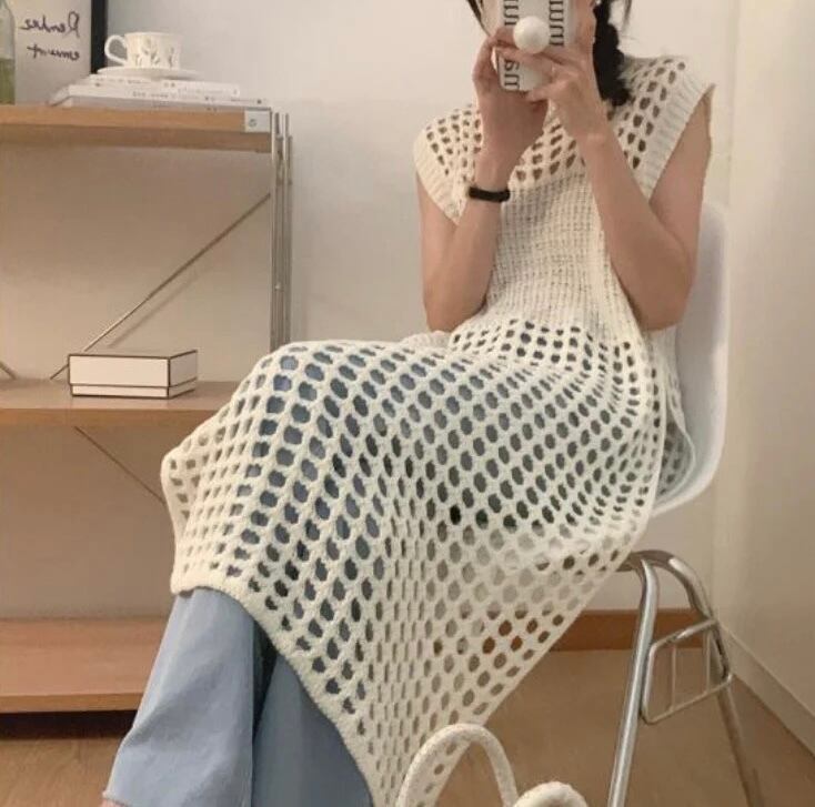 メッシュロングニット