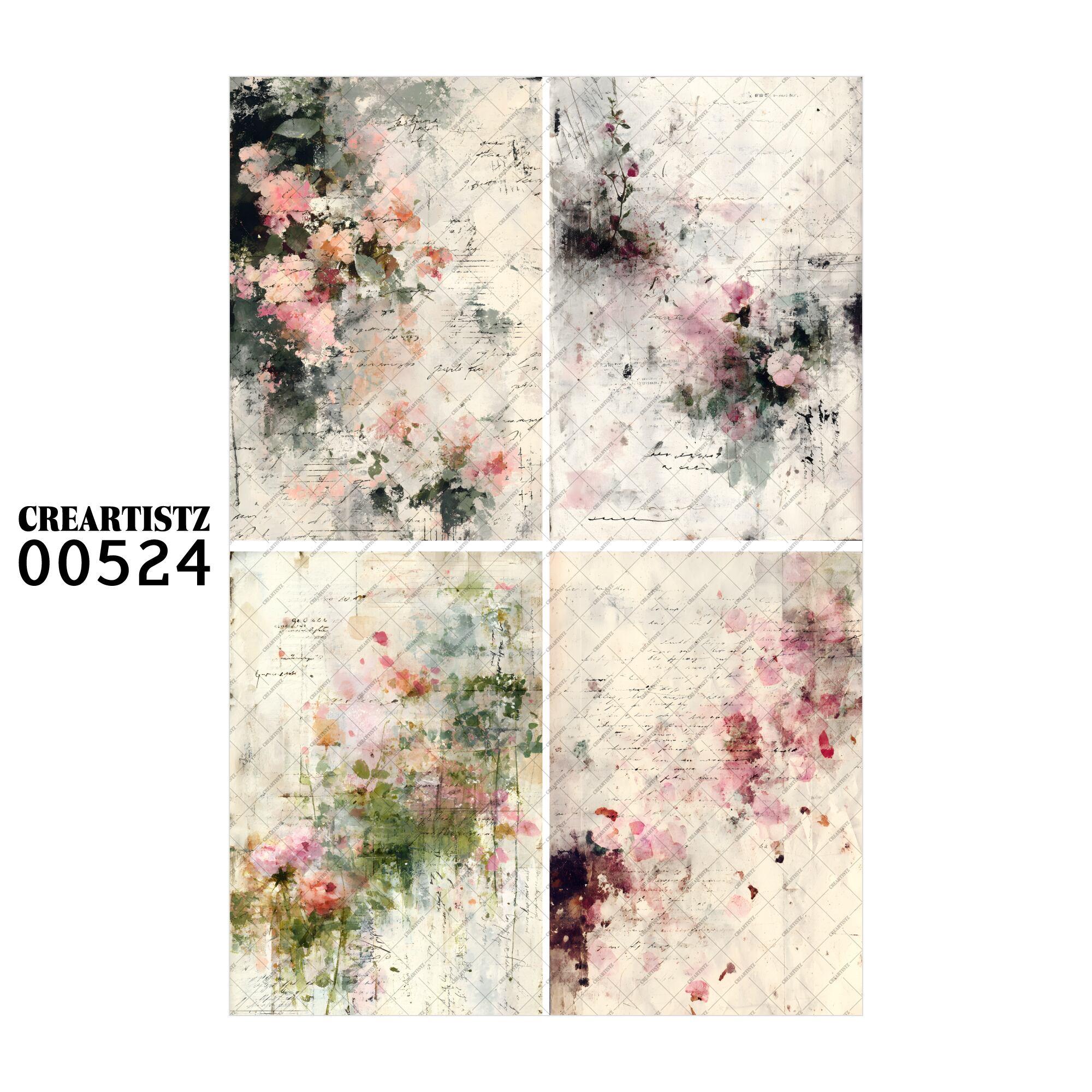 00524 背景 コラージュ素材 オリジナル 12枚セット (4種類×3枚) ペーパー/ステッカー CREARTISTZ