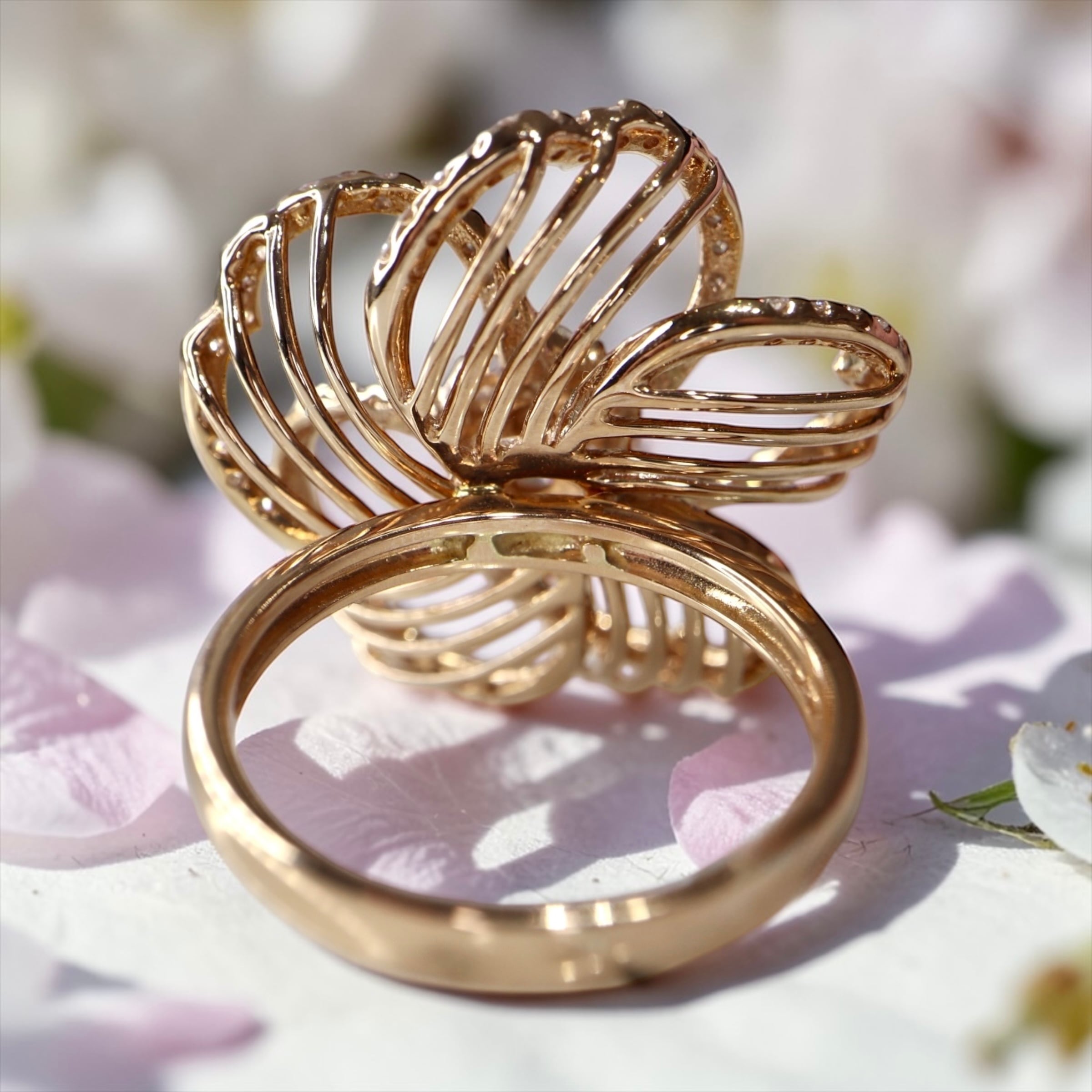 K18 ダイヤモンド　フラワーリング　透かしリング Diamond Blossom Ring』 K18PG フラワーダイヤモンドリング透かし