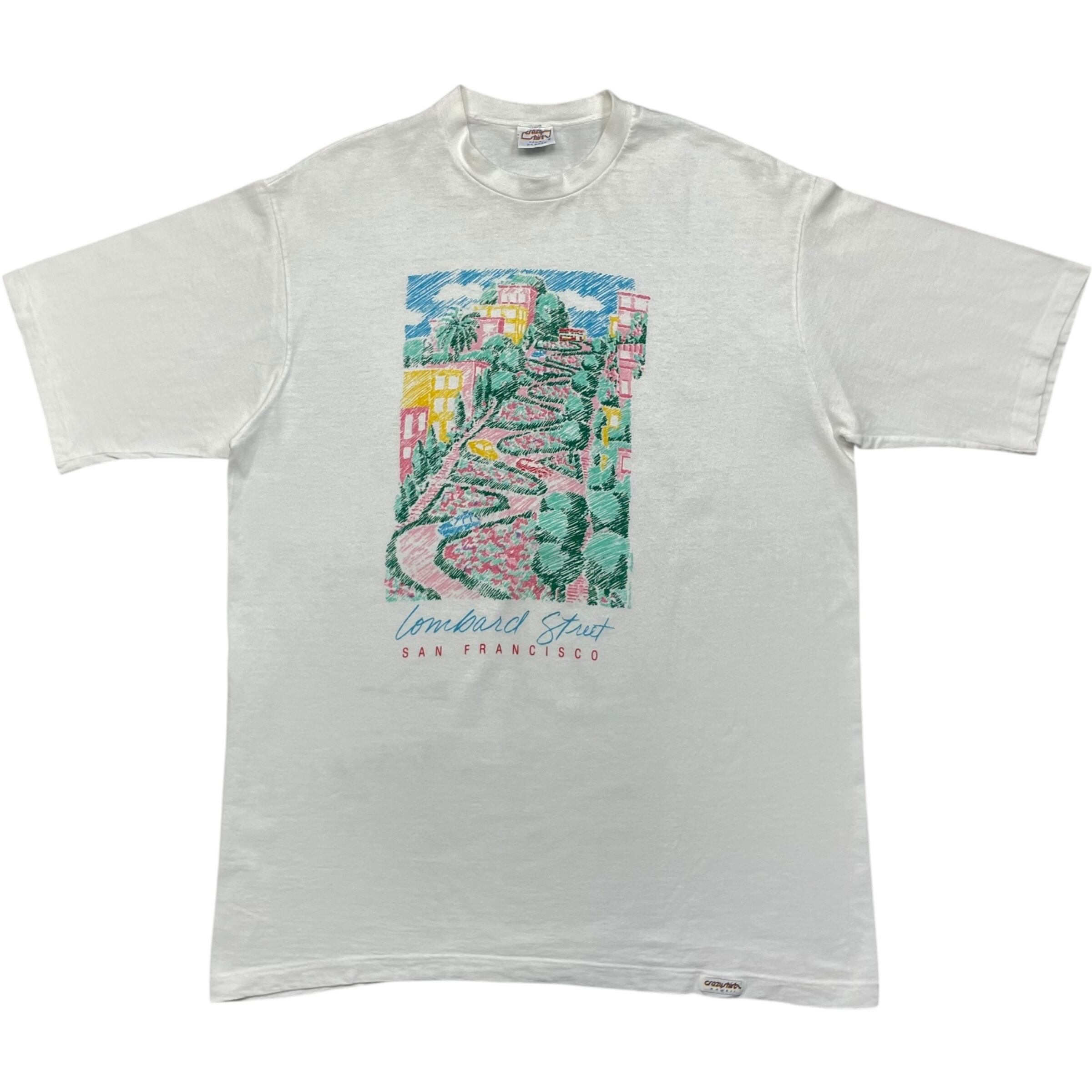 《XL》 Crazy Shirt Tシャツ ロンバード・ストリート プリント ホワイト USA製 90年代 vintage no.8231