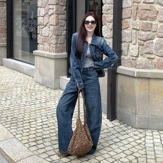 デニムセットアップ レディース デニムジャケット デニムワイドパンツ 上下セット ウォッシュ加工 インディゴブルー こなれ感  韓国 人気  新作 20代 30代 40代 ファッション お出かけ 大人カジュアル CO5398