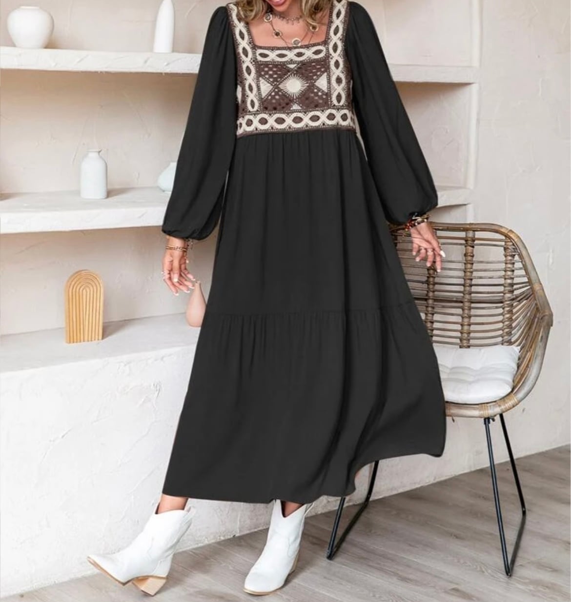 人気】Terracotta Crochet Bohemian Dress クロシェ編み テラコッタ