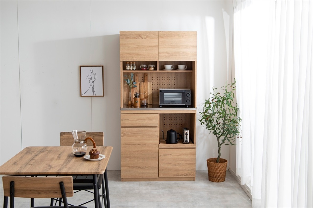 【幅90cm】Feliz ステンレス天板食器棚