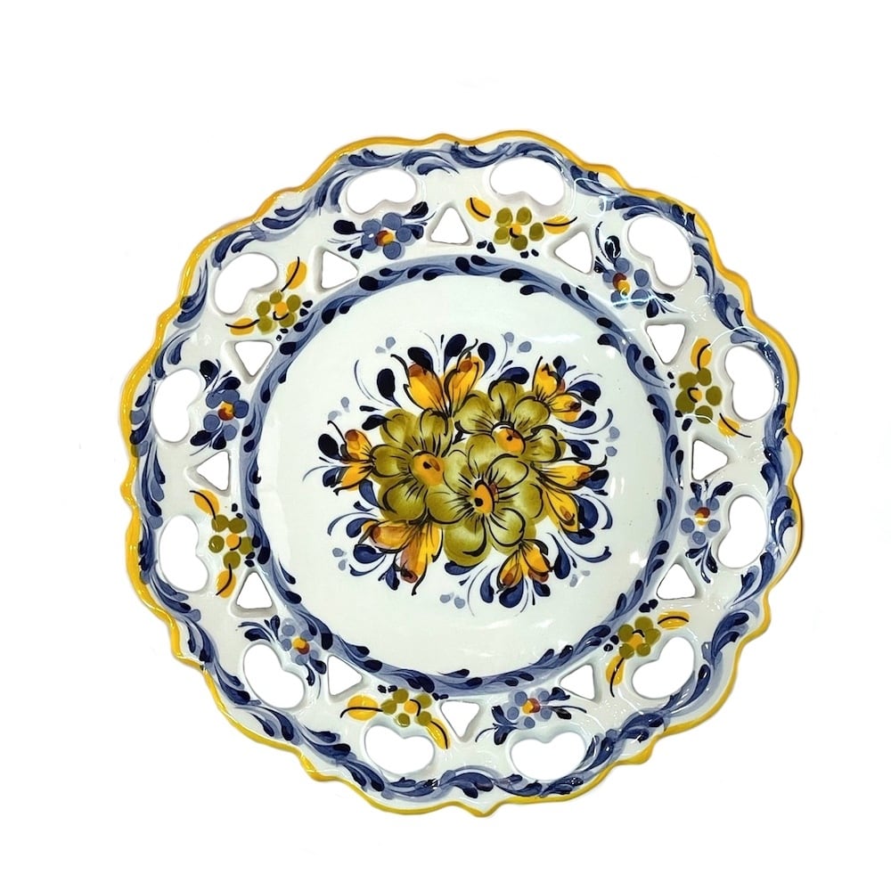 　花柄金色装飾の皿2枚セット　20cm 絵皿 ポルトガル 手描き PAIREAL フェアリアル 花柄 イエロー 黄色