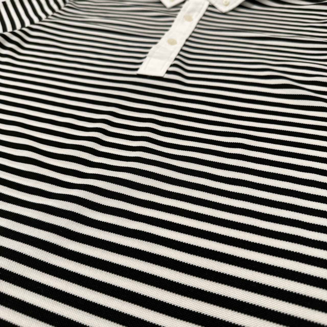 美品 RLX Ralph Lauren アールエルエックス ラルフローレン ボーダー柄 BD 半袖 ポロシャツ ストレッチ S/P /ブラック×ホワイト/メンズ/ゴルフ