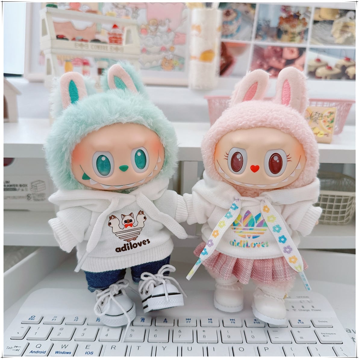 LABUBU 一二三代対応 カジュアル フード付きパーカー + パンツ ラブブ