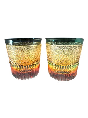 門脇硝子加工所アウトレット福袋2026 クリスタル光ペア　琥珀色緑　琥珀色藍