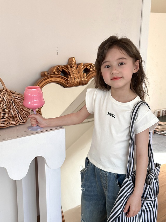 【KID】英字ロゴフレンチスリーブコットンリブTシャツ - 10