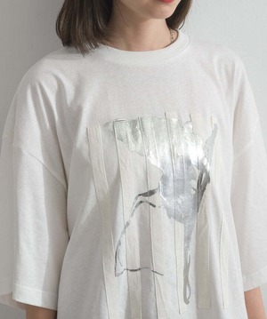32684 ニュアンス箔プリントTシャツ white