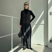 シアー幾何学柄デザインvest/ブラック