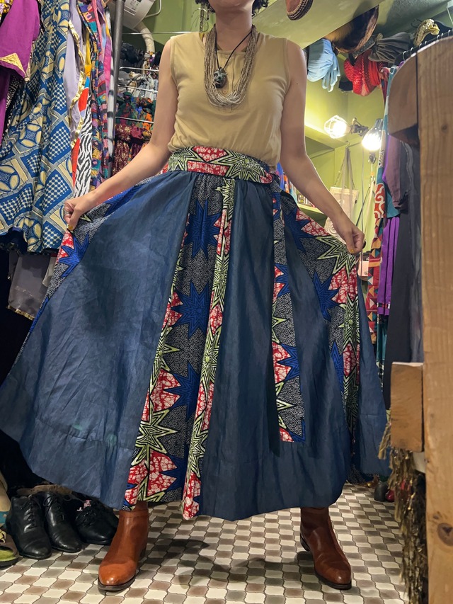 Vintage africanbatik patchwork volume skirt