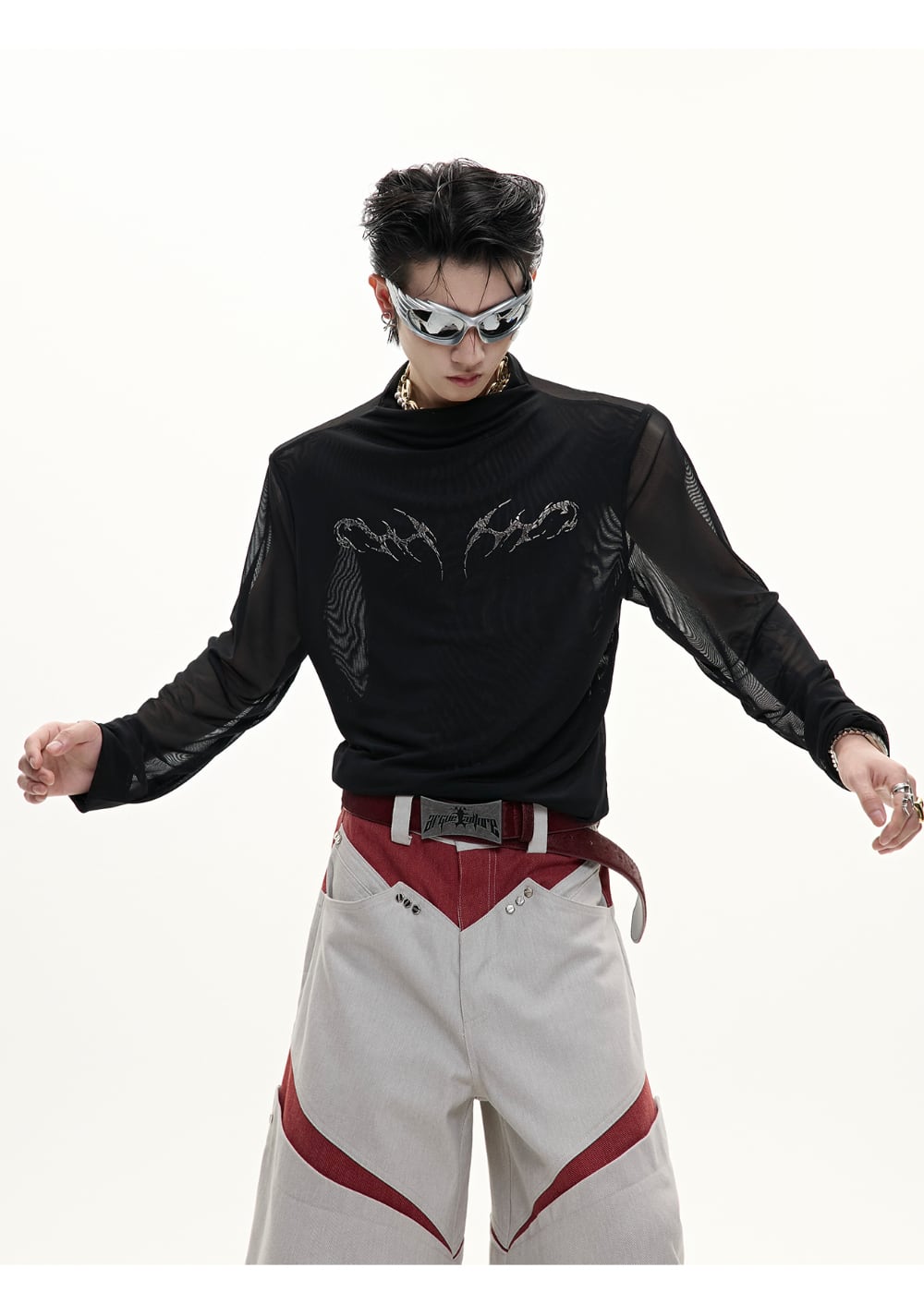 Argue Culture ヴァーグメッシュ プリント スリム 長袖Tシャツ