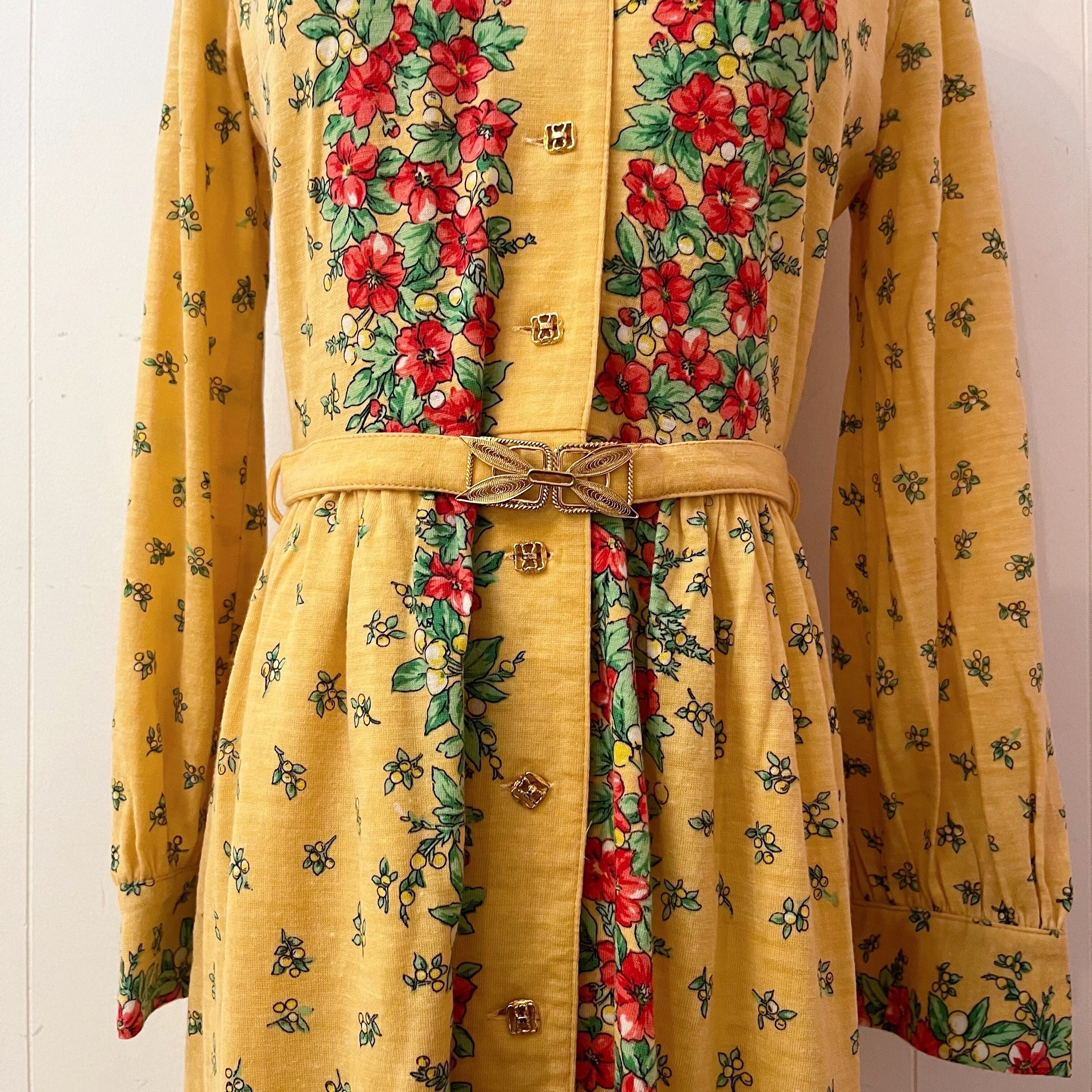 flower line yellow gather one-piece