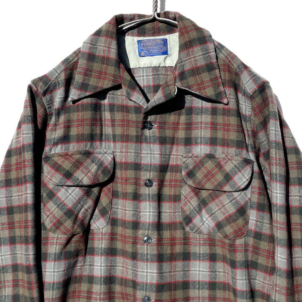70’s PENDLETON Open Collar Wool Shirt Pendleton [PENDLETON] vintage open collar wool shirt [1970s