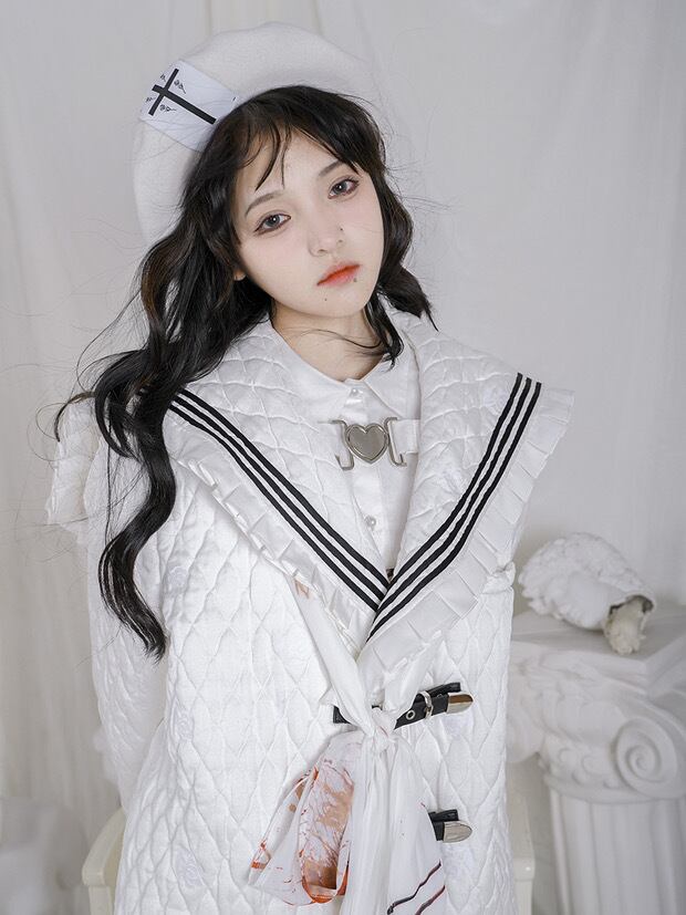 2カラー 】ネイビー まりん 白 セーラー 襟 アウター コート