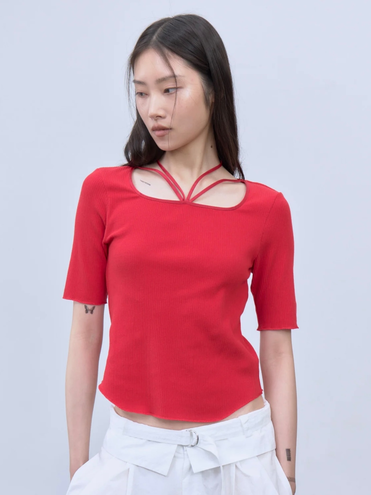 【26SS】THINGS THAT MATTER シングスザットマター / リブトップス / CHOKER STRAP SQUARE TOPS - 1