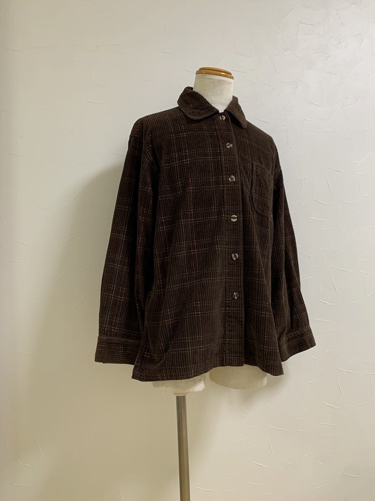 1980~90's Woven Check Pattern Corduroy Shirt Jacket